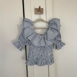 Habitual kids smocked off the shoulder ruffle Striped Top